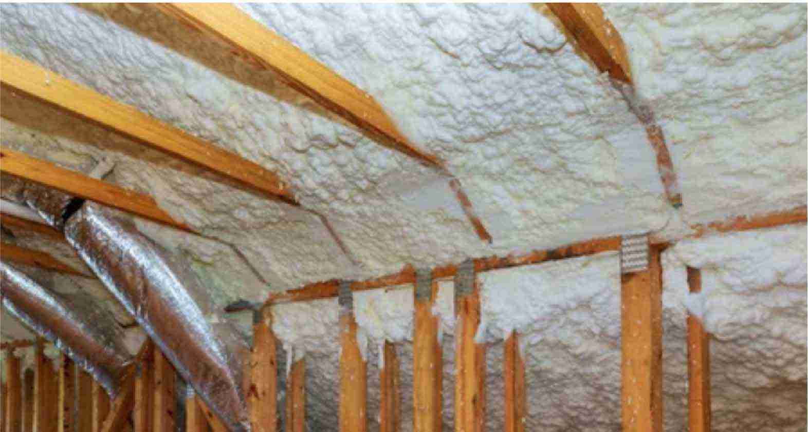 Spray-foam-insulation Attic with insulation foam sprayed on the walls